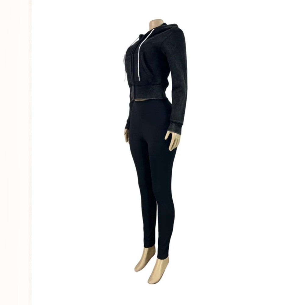 Crop hoodie set (Black) - Picture 6 of 7